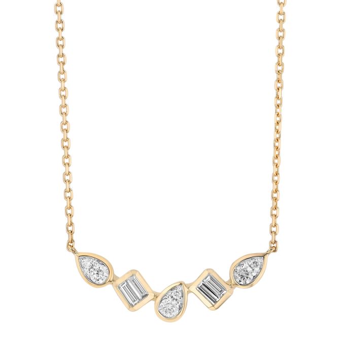 Bezel Set Mixed Shape Diamond Necklace in Yellow Gold, 18"