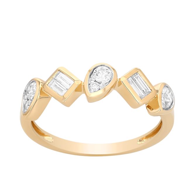 Bezel Set Mixed Shape Diamond Ring in Yellow Gold
