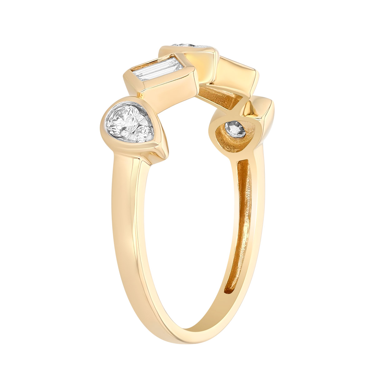Bezel Set Mixed Shape Diamond Ring in Yellow Gold