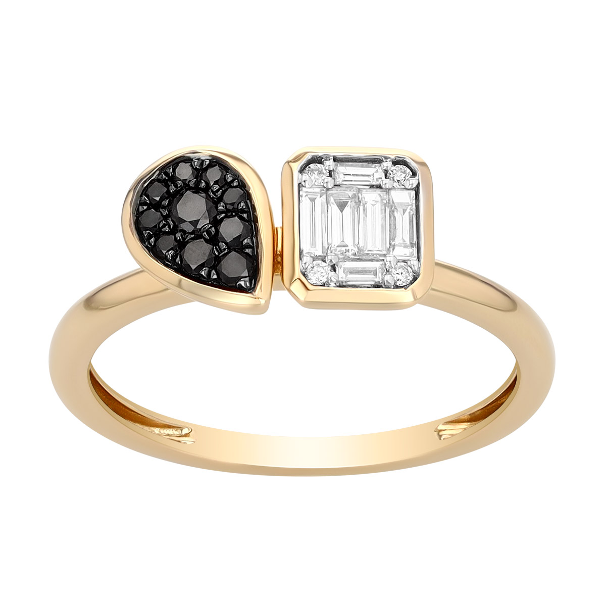 Black & White Diamond Pavé Duo Ring in Yellow Gold