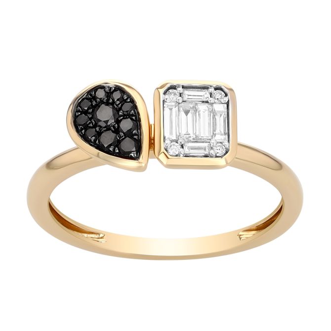 Black & White Diamond Pavé Duo Ring in Yellow Gold