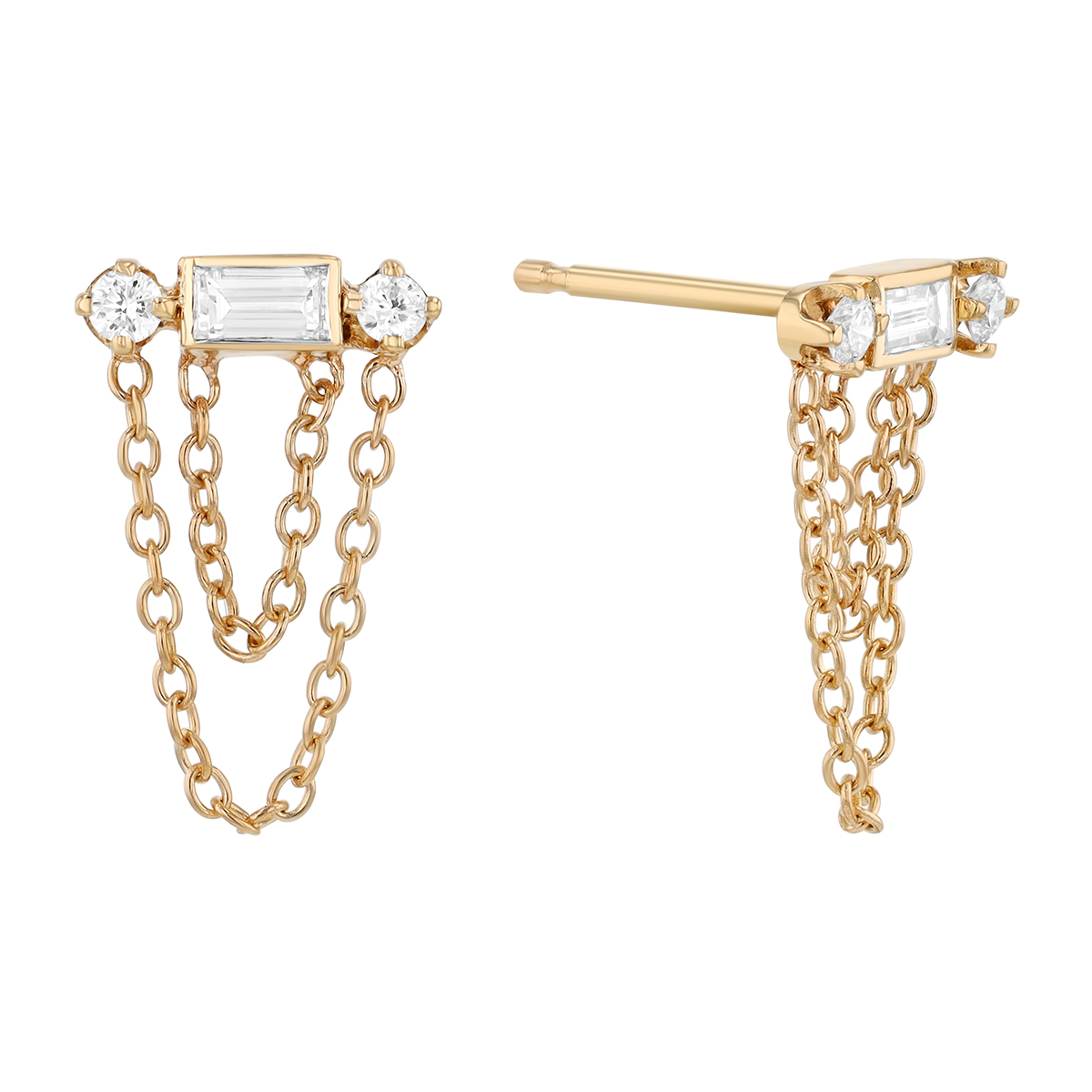 Zoe Chicco Mixed Shape Diamond & Double Chain Dangle Earrings in Yellow Gold