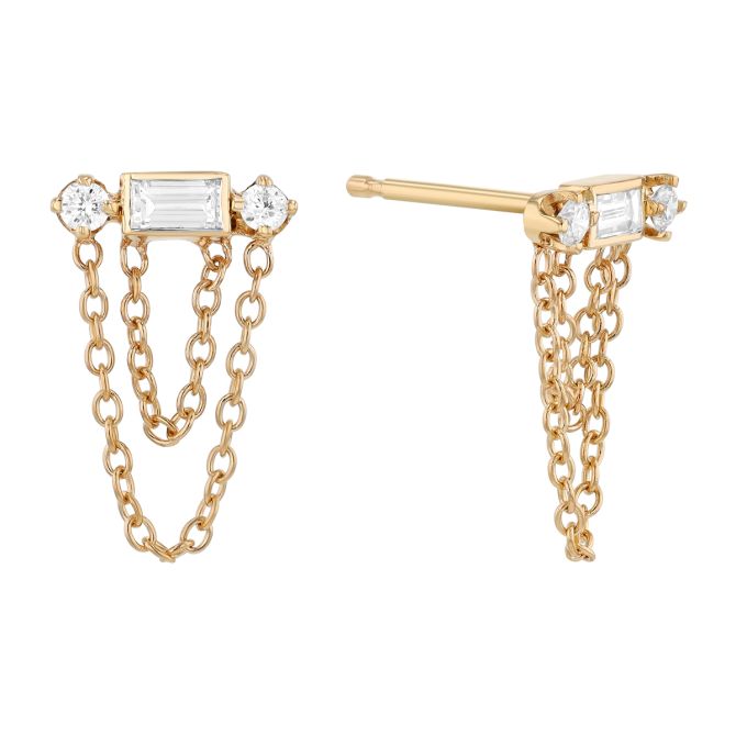 Zoe Chicco Mixed Shape Diamond & Double Chain Dangle Earrings in Yellow Gold