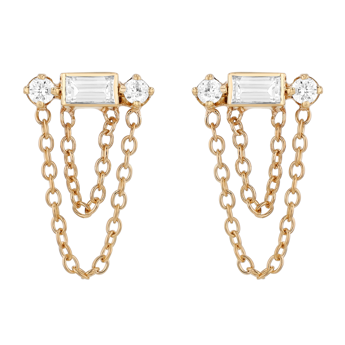 Zoe Chicco Mixed Shape Diamond & Double Chain Dangle Earrings in Yellow Gold