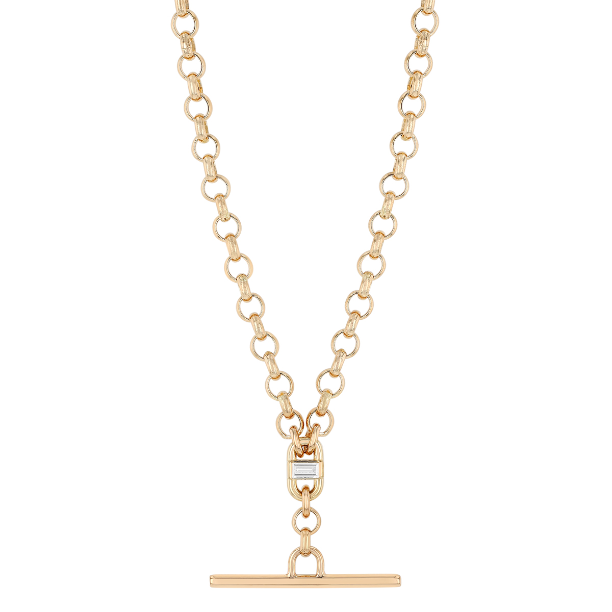 Zoe Chicco Yellow Gold Toggle Necklace with Baguette Diamond Accent