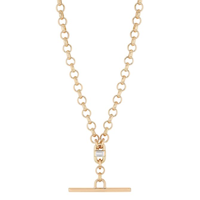 Zoe Chicco Yellow Gold Toggle Necklace with Baguette Diamond Accent