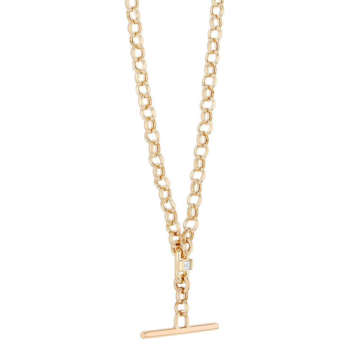 Zoe Chicco Yellow Gold Toggle Necklace with Baguette Diamond Accent