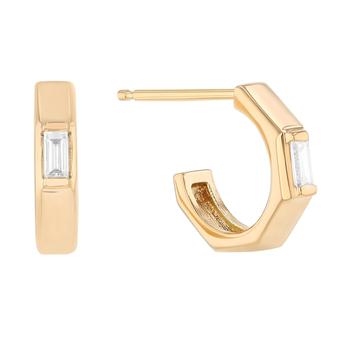 Zoe Chicco Baguette Diamond Geometric Hoop Earrings in Yellow Gold