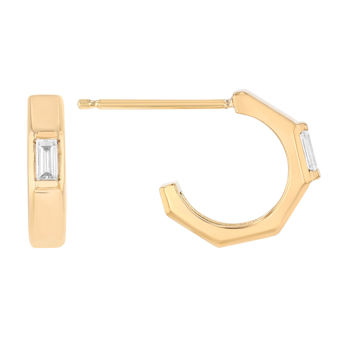 Zoe Chicco Baguette Diamond Geometric Hoop Earrings in Yellow Gold