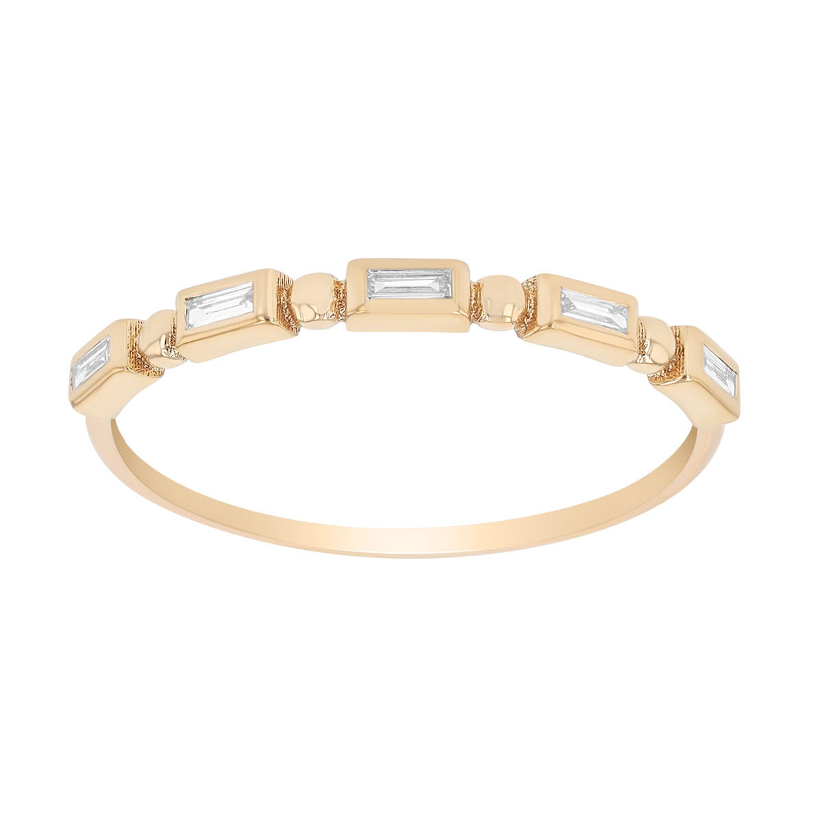 Zoe Chicco Baguette Diamond & Bead Pattern Stacking Ring in Yellow Gold