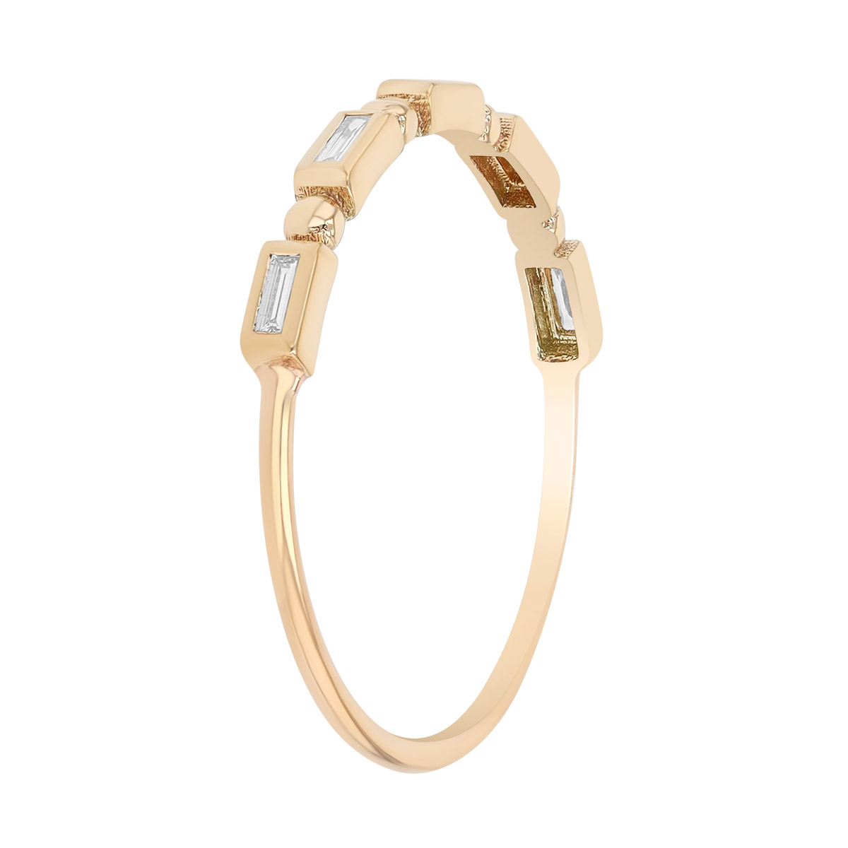 Zoe Chicco Baguette Diamond & Bead Pattern Stacking Ring in Yellow Gold