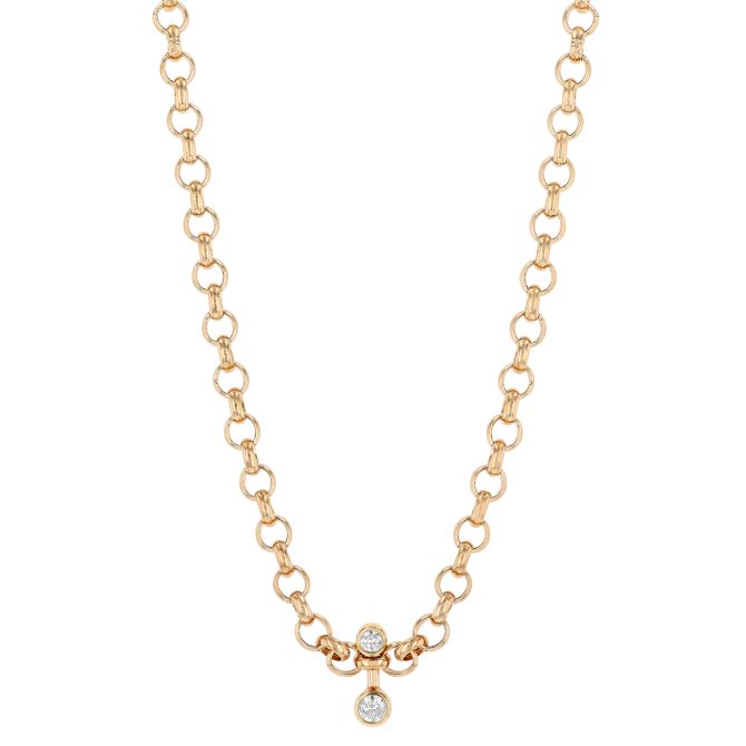 Zoe Chicco Diamond Duo Rolo Chain Necklace in Yellow Gold