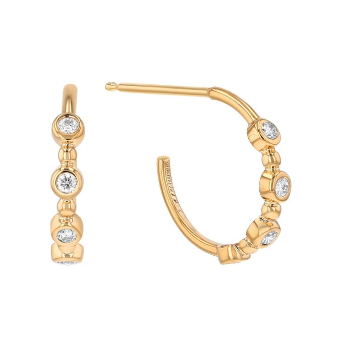 Zoe Chicco Bezel Set Diamond Small Hoop Earrings in Yellow Gold