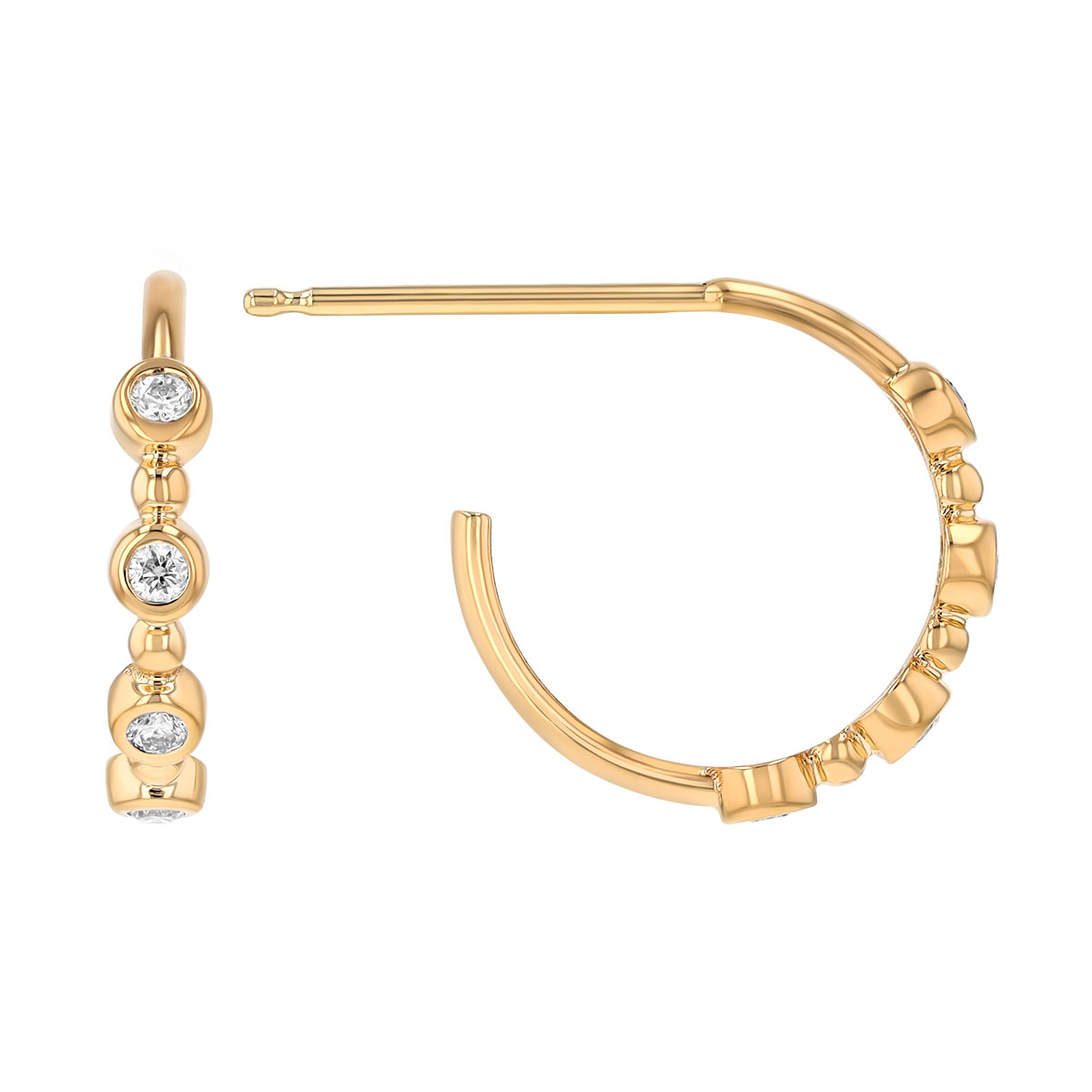 Zoe Chicco Bezel Set Diamond Small Hoop Earrings in Yellow Gold