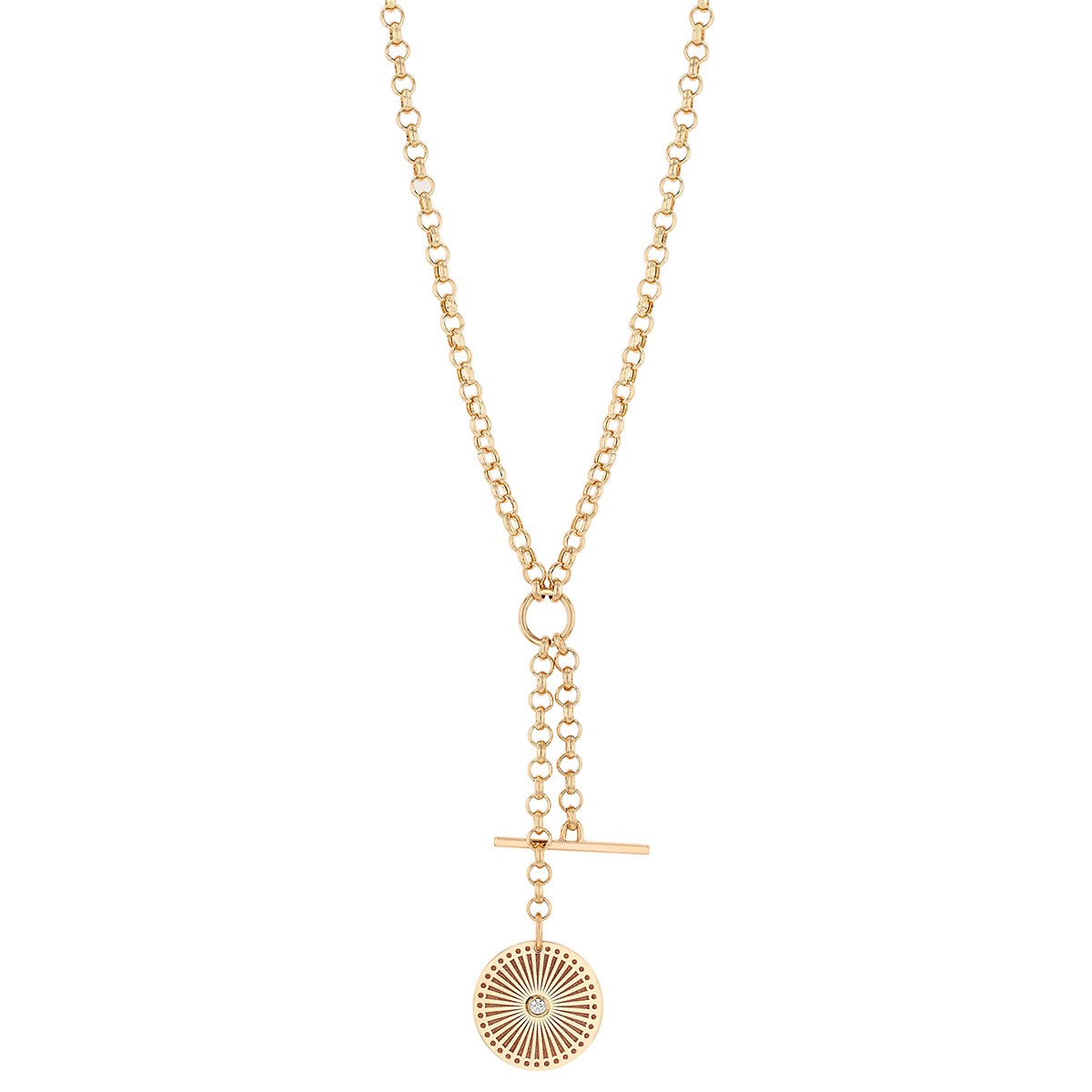Zoe Chicco Yellow Gold Toggle & Medallion Double Pendant Lariat Necklace with Diamond Accent