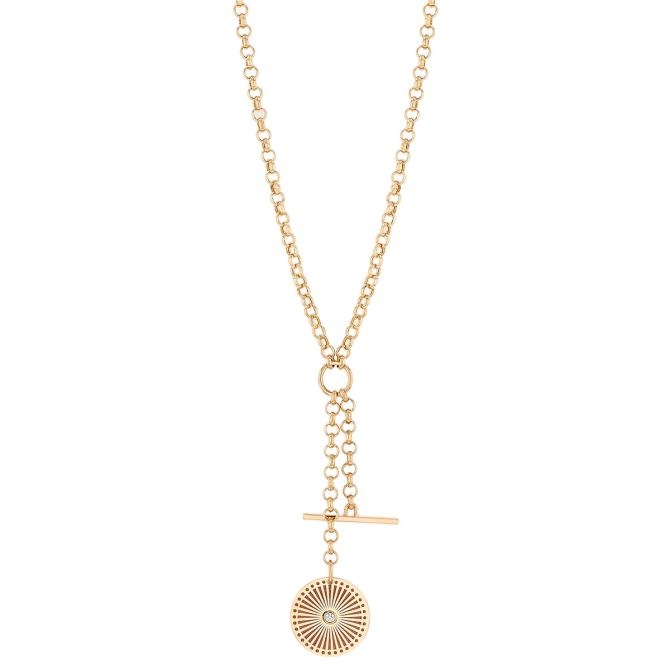 Zoe Chicco Yellow Gold Toggle & Medallion Double Pendant Lariat Necklace with Diamond Accent