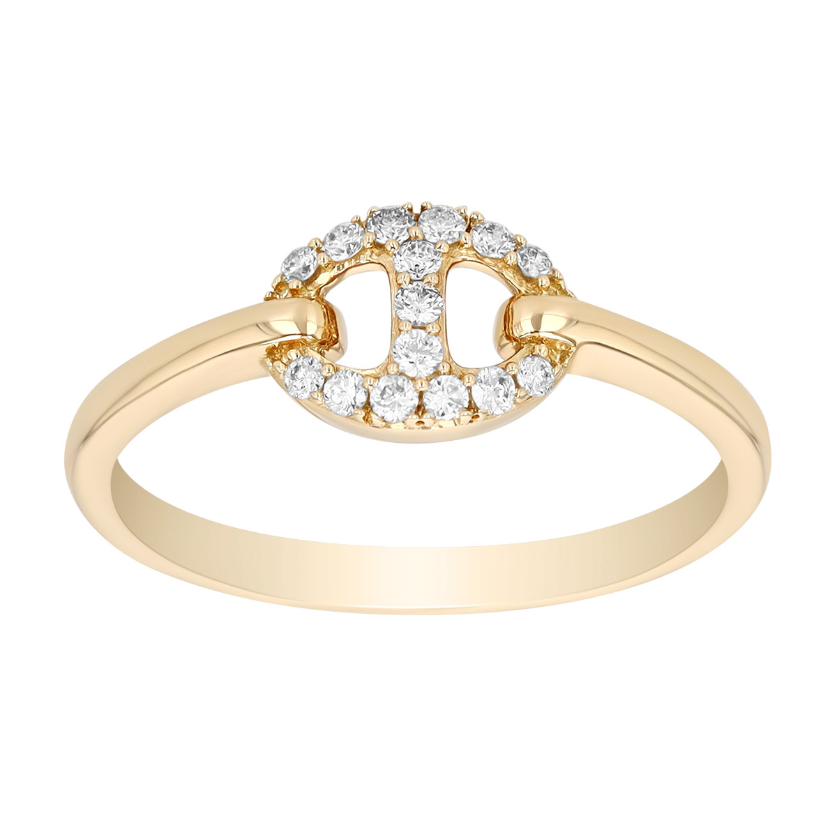 Diamond Puff Mariner Single Link Ring in Yellow Gold