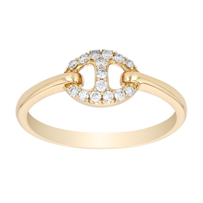 Diamond Puff Mariner Single Link Ring in Yellow Gold