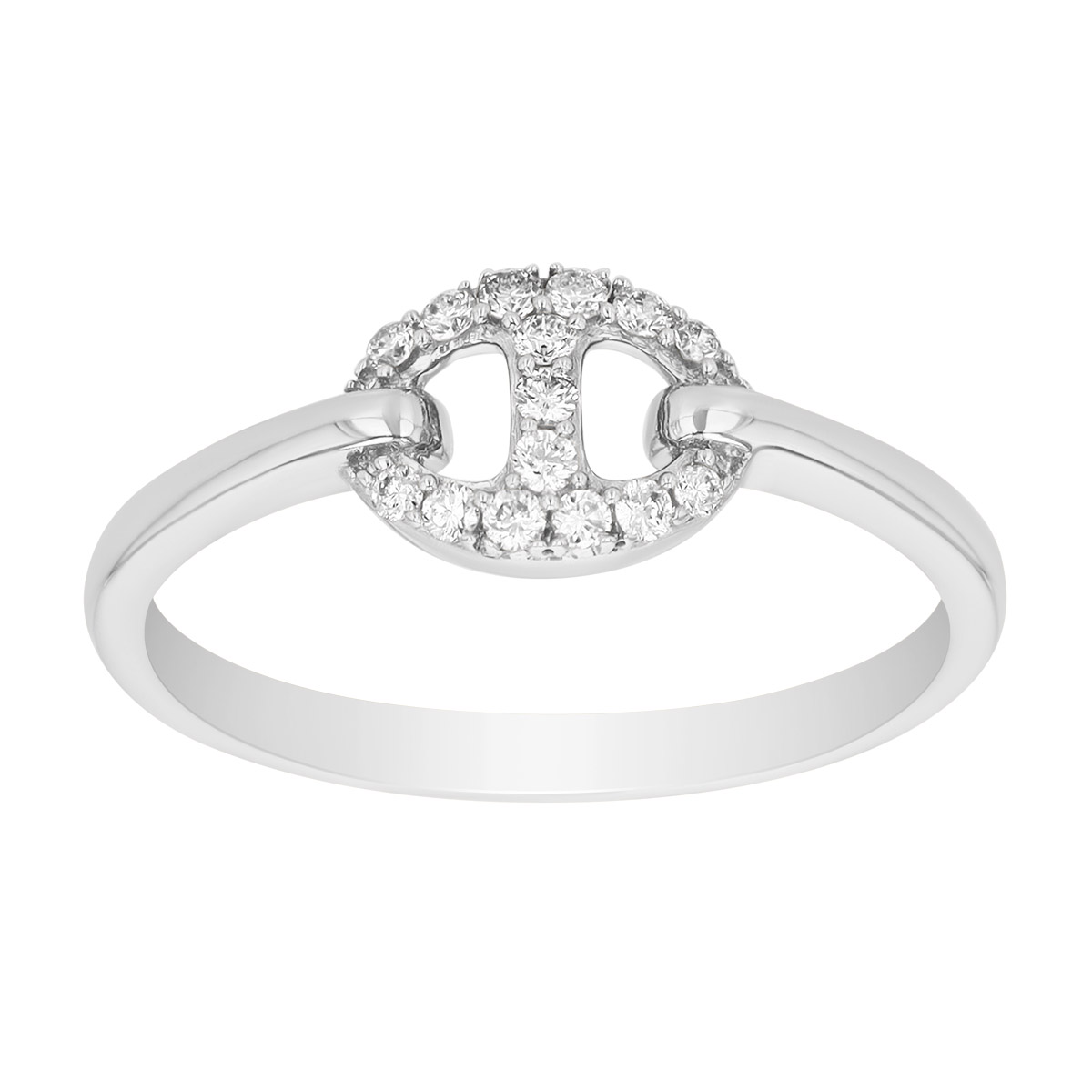 Diamond Puff Mariner Single Link Ring in White Gold