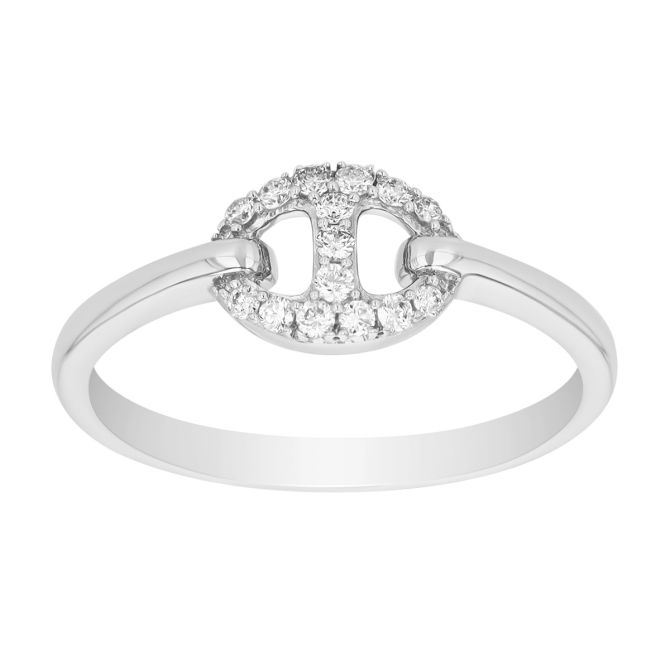 Diamond Puff Mariner Single Link Ring in White Gold