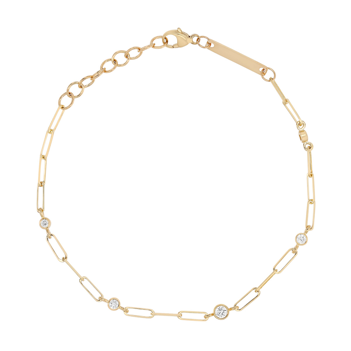 Zoe Chicco Diamond Station & Paperclip Chain Link Bracelet in Yellow Gold