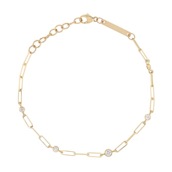 Zoe Chicco Diamond Station & Paperclip Chain Link Bracelet in Yellow Gold