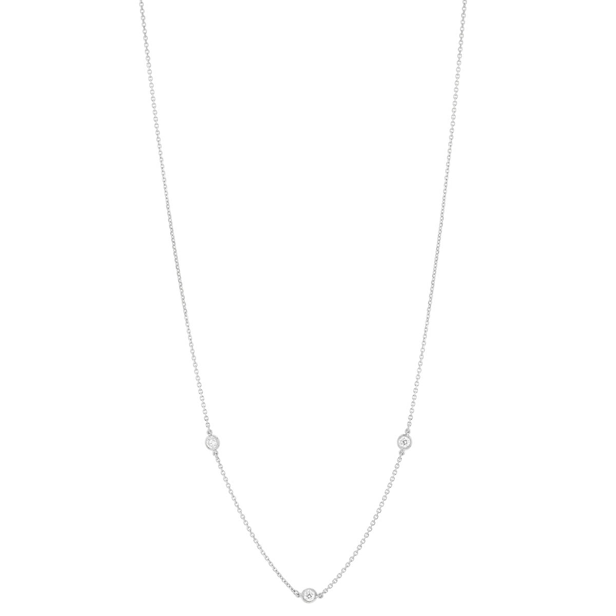 Round Diamond 3 Station Necklace in White Gold, 18