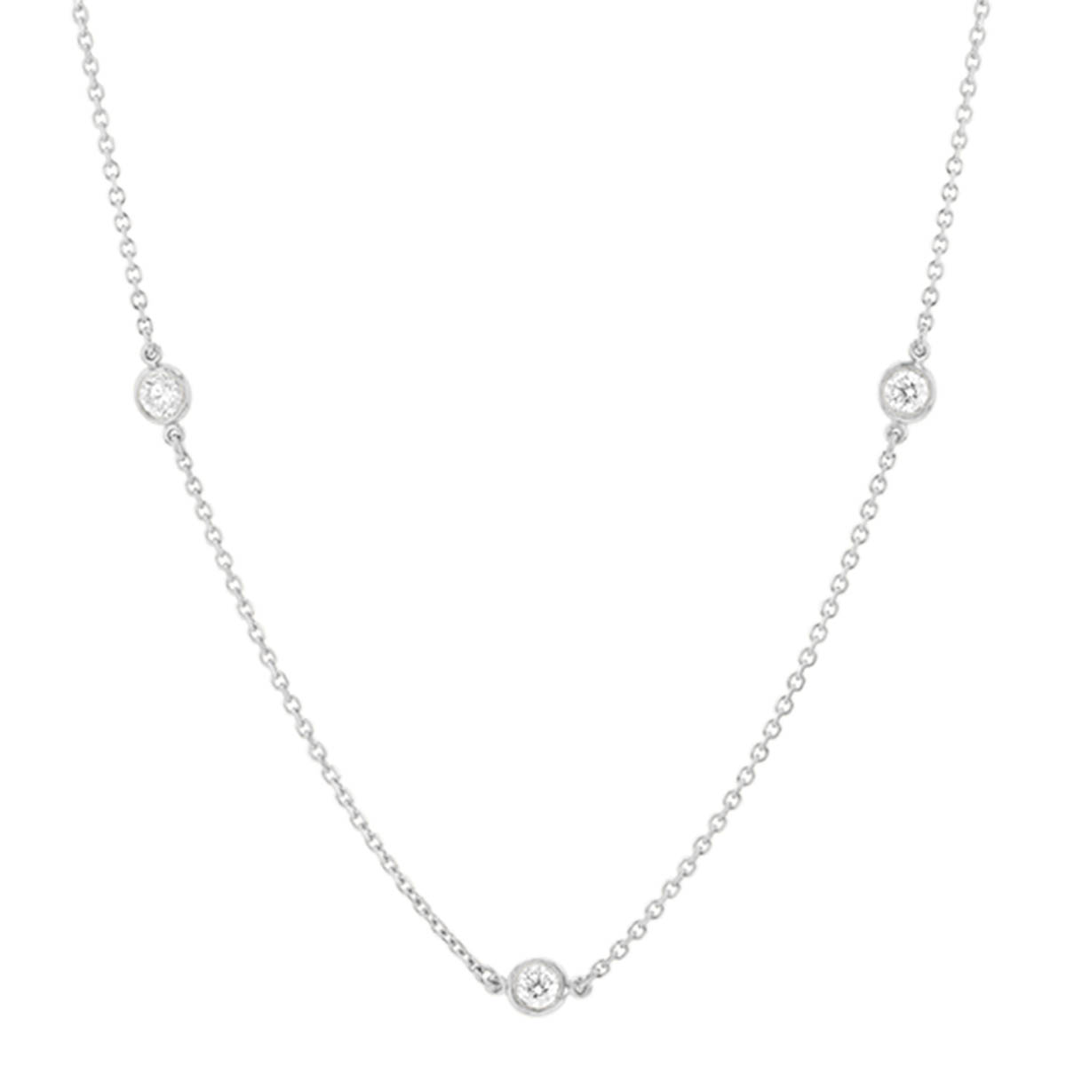 Round Diamond 3 Station Necklace in White Gold, 18