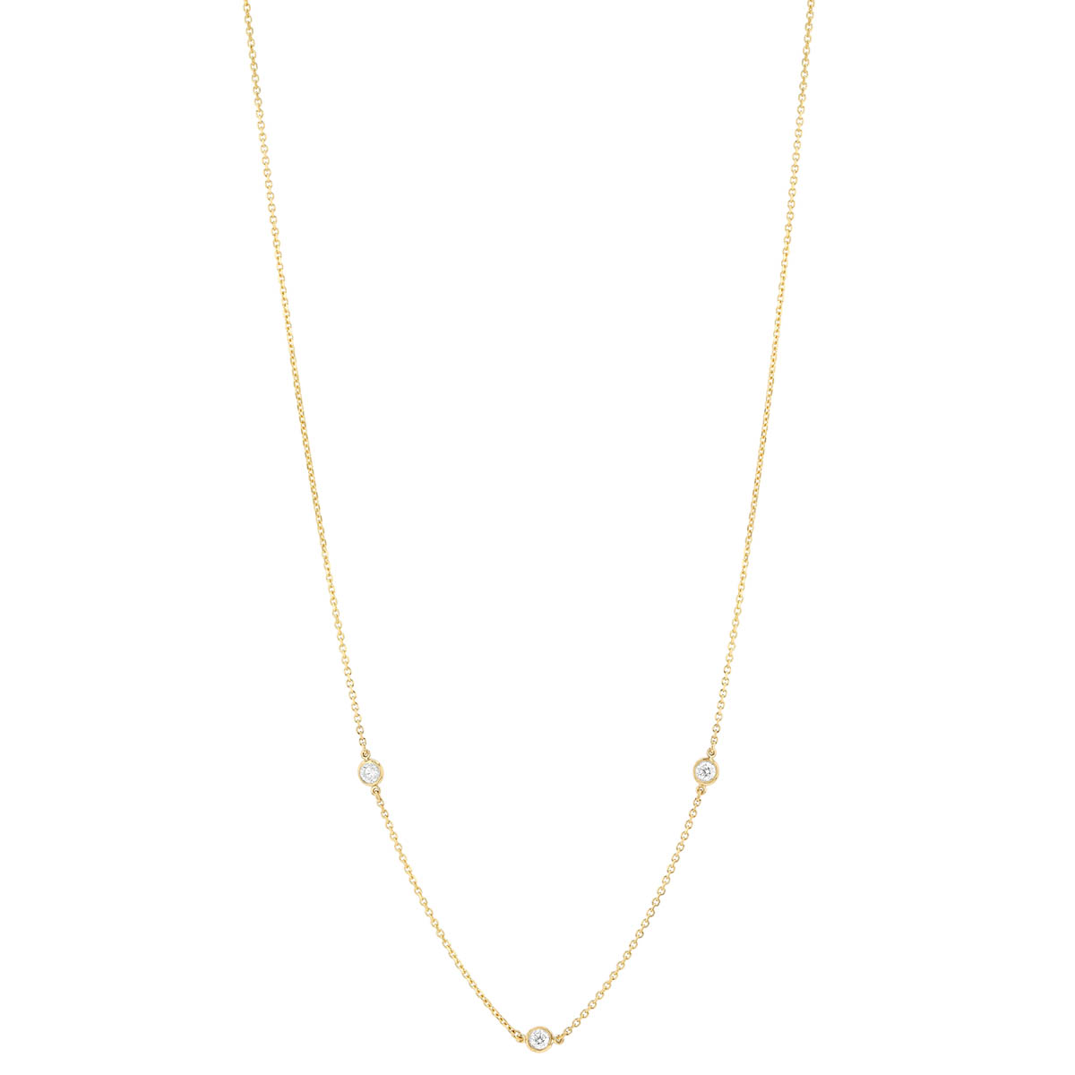 Round Diamond 3 Station Necklace in Yellow Gold, 18