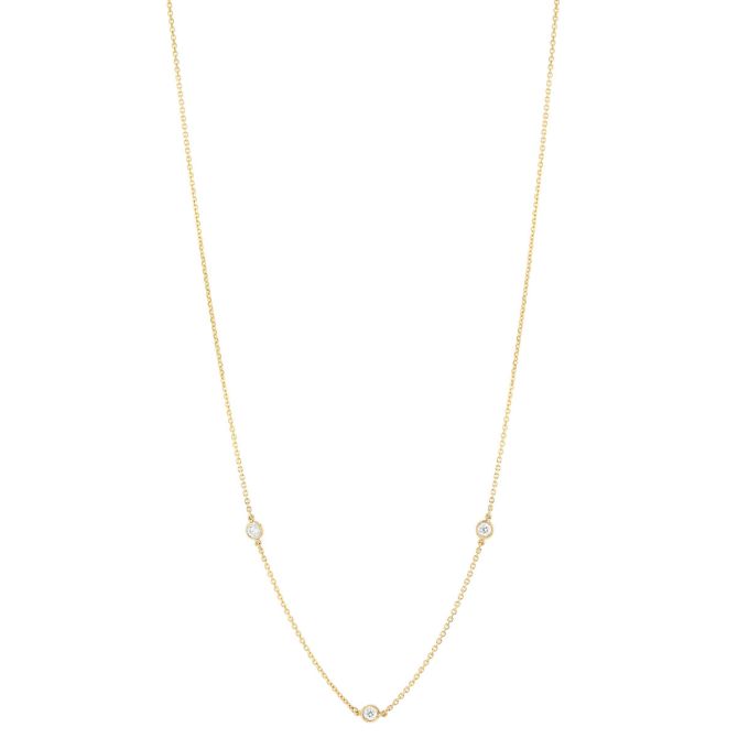 Round Diamond 3 Station Necklace in Yellow Gold, 18", 0.25 aptw