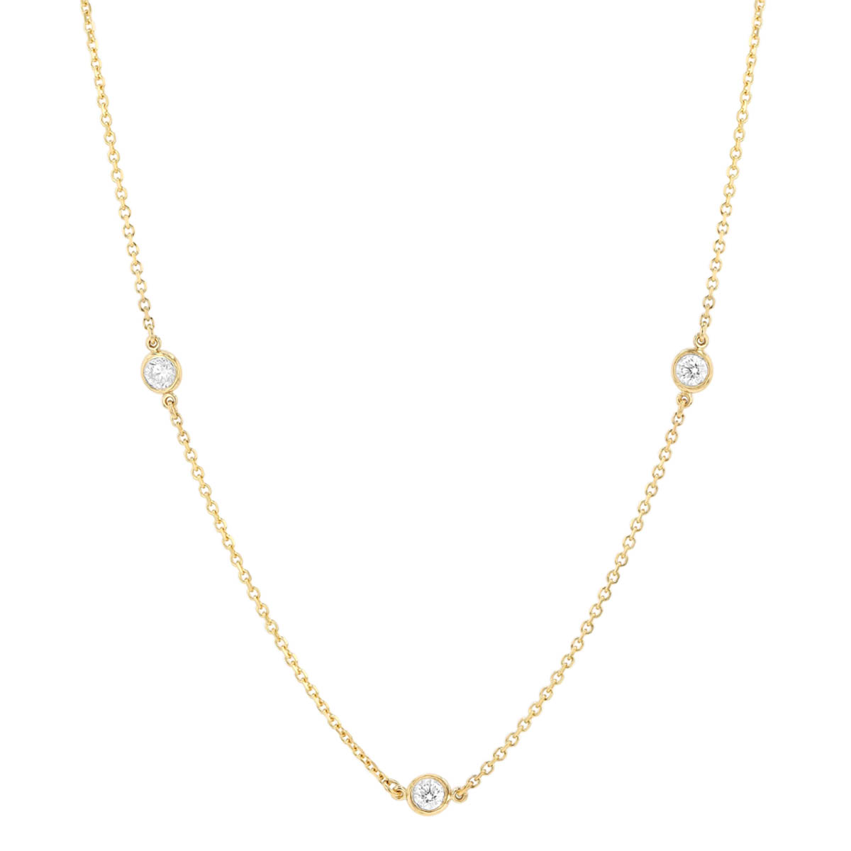 Round Diamond 3 Station Necklace in Yellow Gold, 18