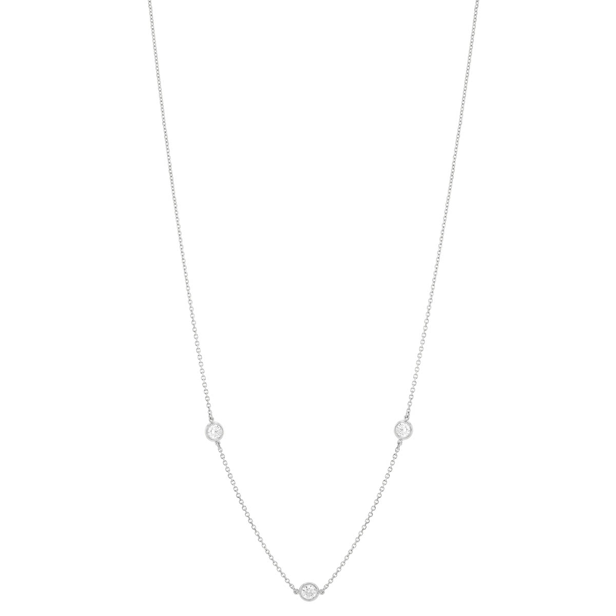 Round Diamond 3 Station Necklace in White Gold, 18