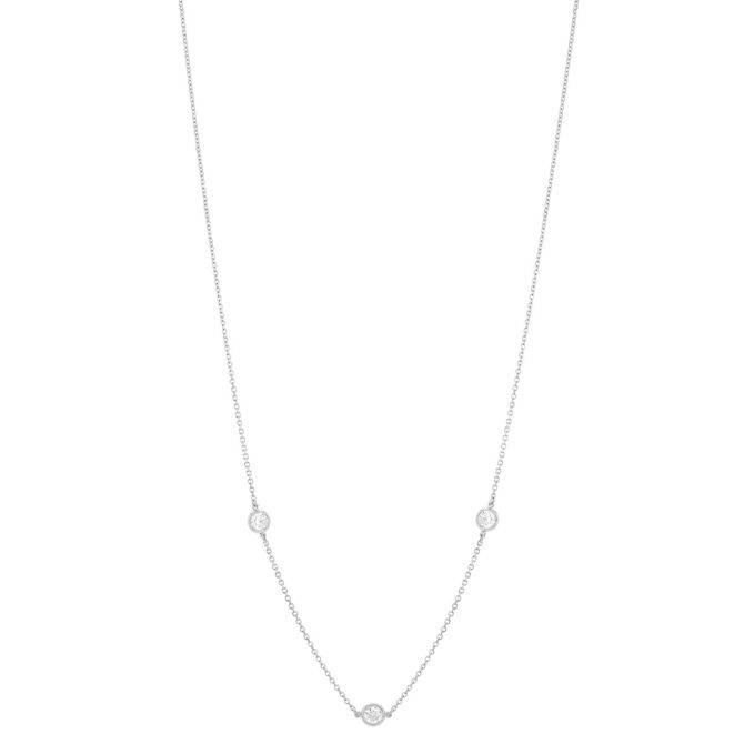 Round Diamond 3 Station Necklace in White Gold, 18", 0.50 aptw