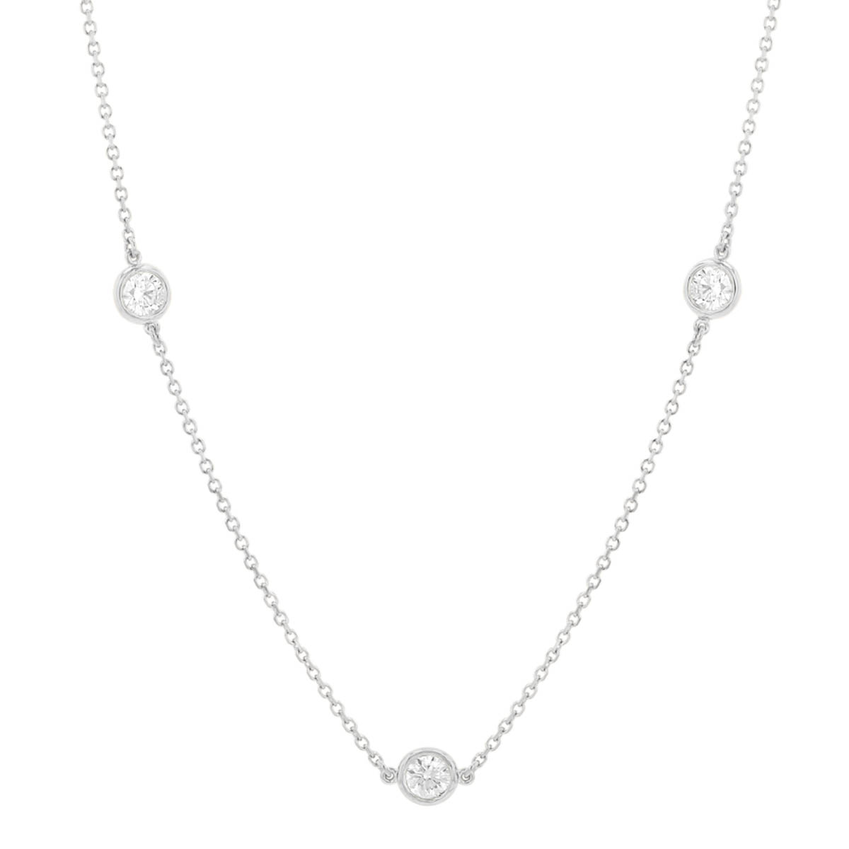 Round Diamond 3 Station Necklace in White Gold, 18