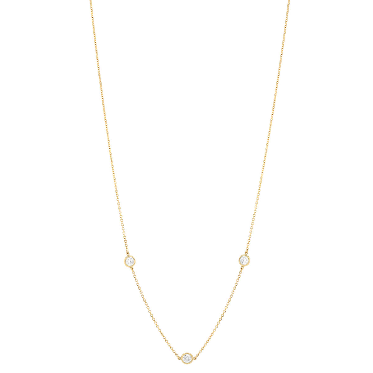 Round Diamond 3 Station Necklace in Yellow Gold, 18