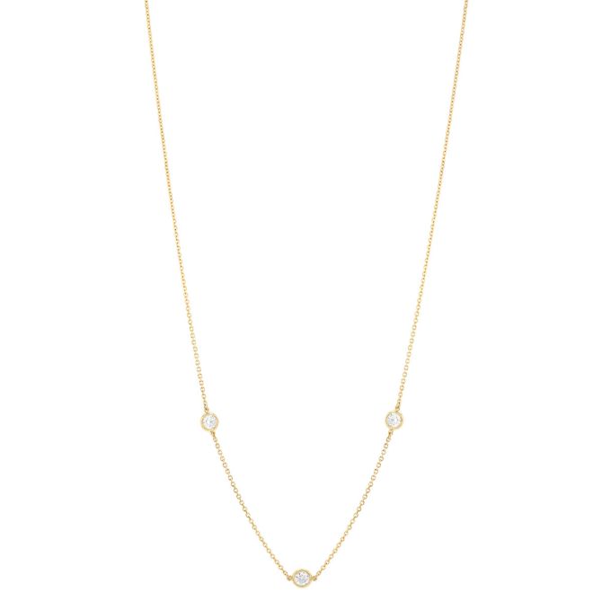 Round Diamond 3 Station Necklace in Yellow Gold, 18", 0.50 aptw