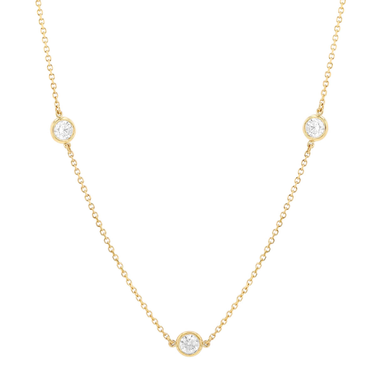 Round Diamond 3 Station Necklace in Yellow Gold, 18