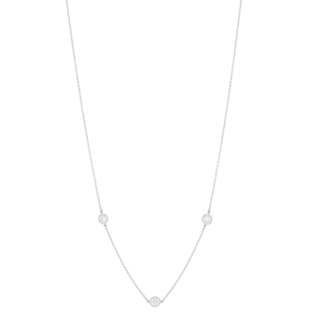 Round Diamond 3 Station Necklace in White Gold, 18
