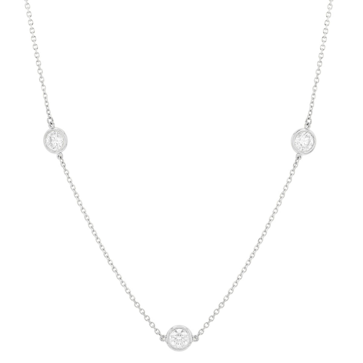 Round Diamond 3 Station Necklace in White Gold, 18