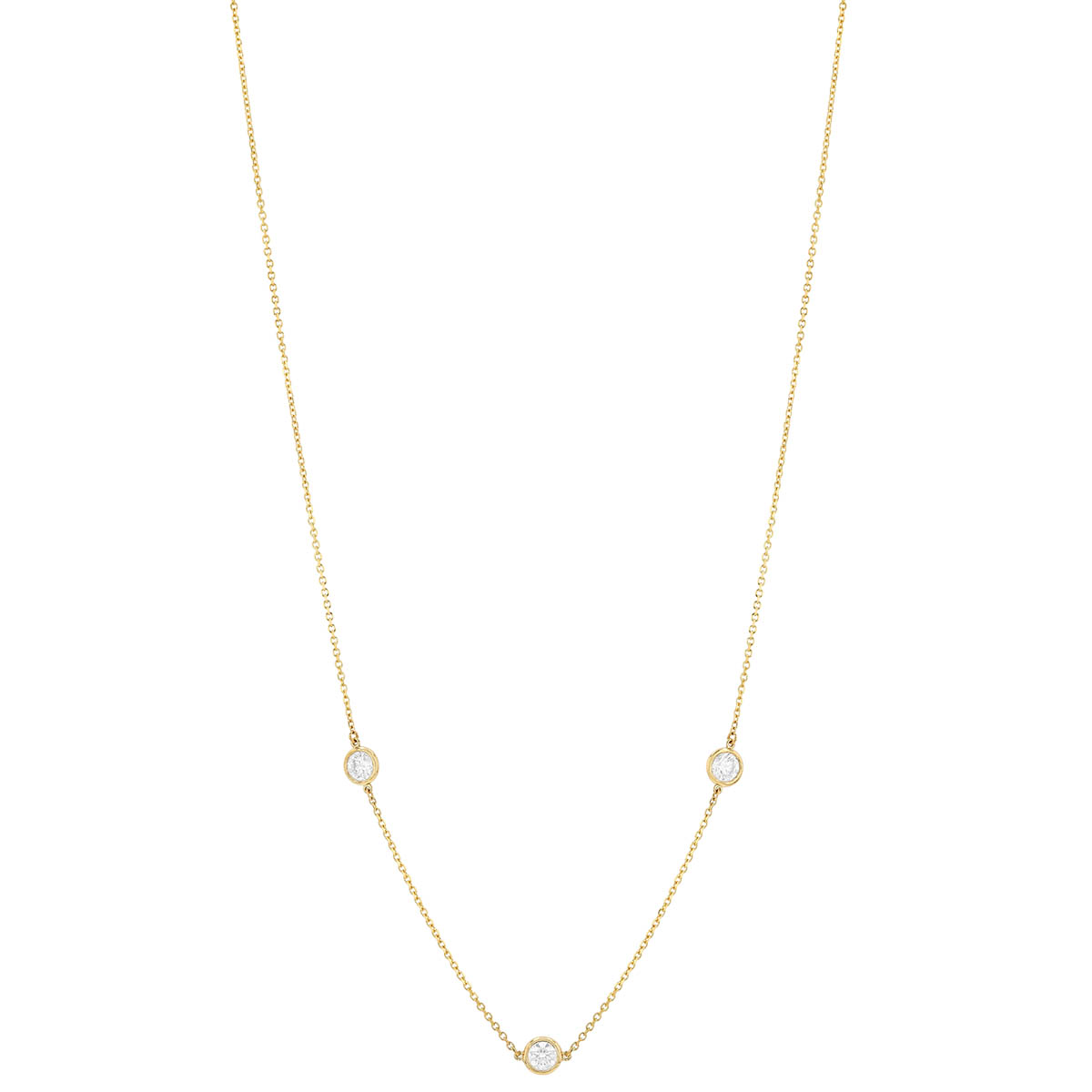 Round Diamond 3 Station Necklace in Yellow Gold, 18
