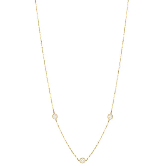Round Diamond 3 Station Necklace in Yellow Gold, 18", 0.75 aptw