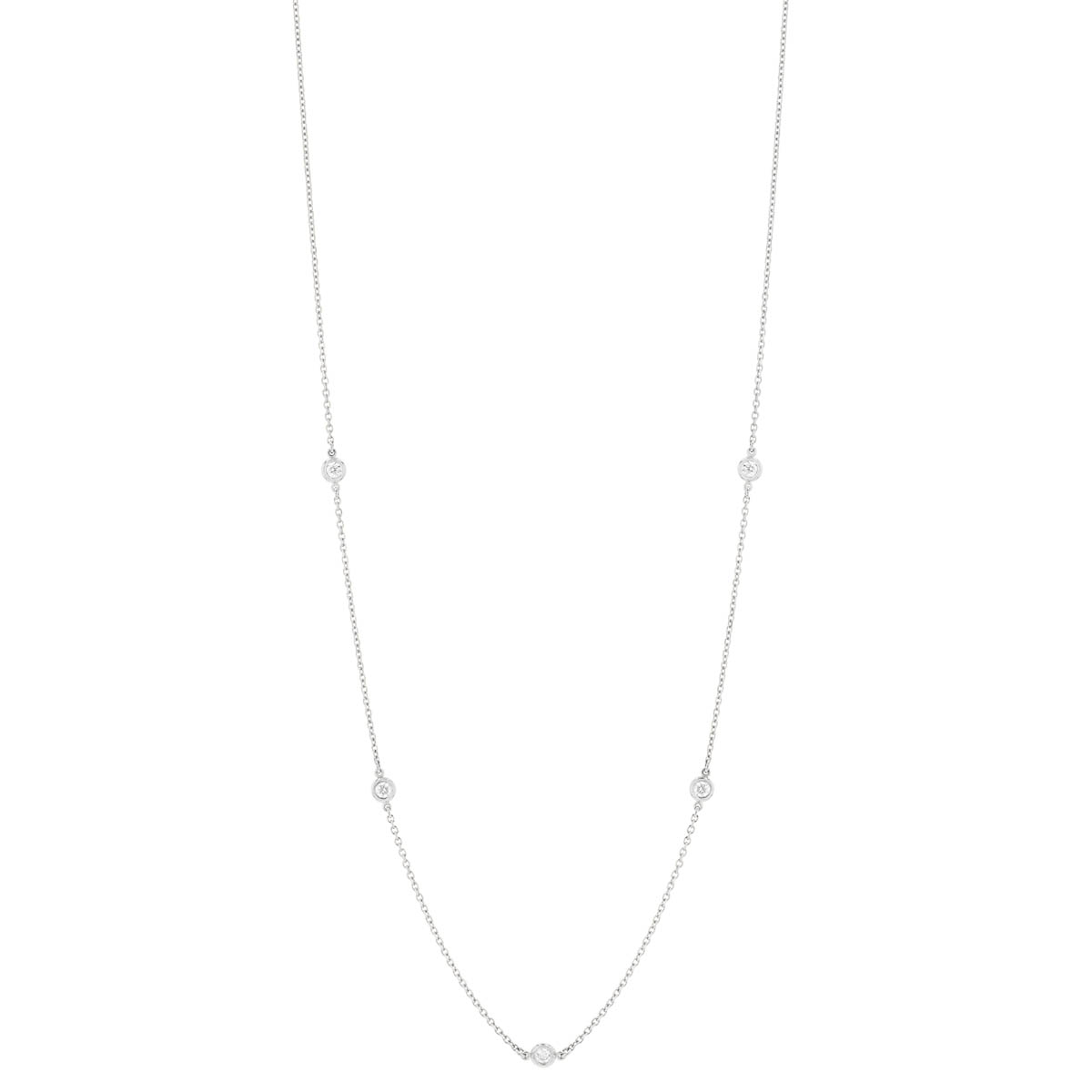 Round Diamond 5 Station Necklace in White Gold, 18