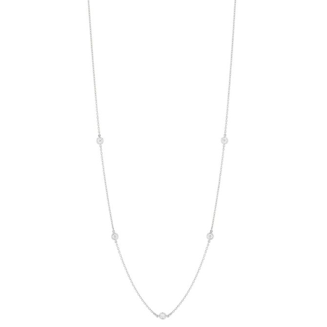 Round Diamond 5 Station Necklace in White Gold, 18", 0.25 aptw