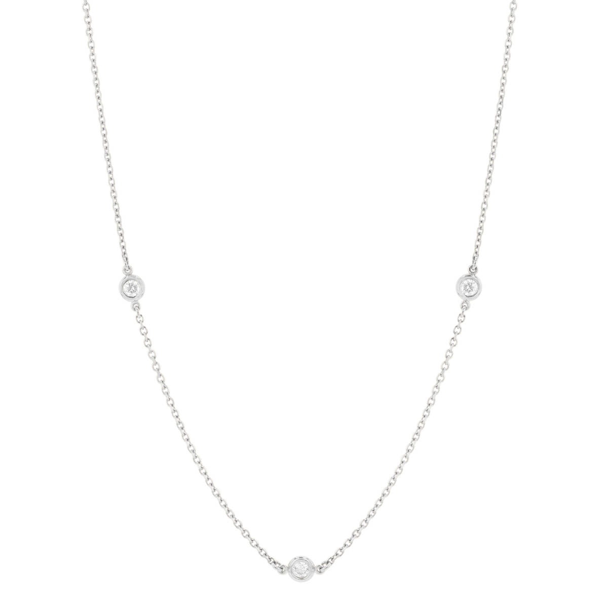 Round Diamond 5 Station Necklace in White Gold, 18