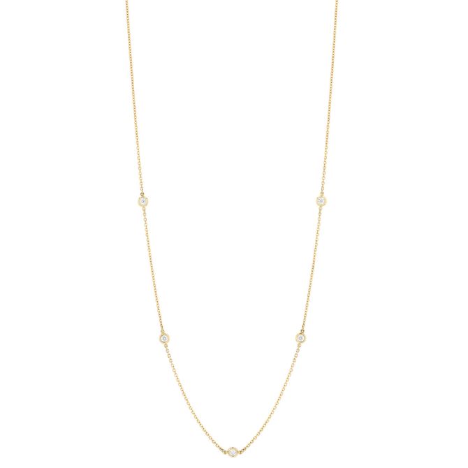 Round Diamond 5 Station Necklace in Yellow Gold, 18", 0.25 aptw