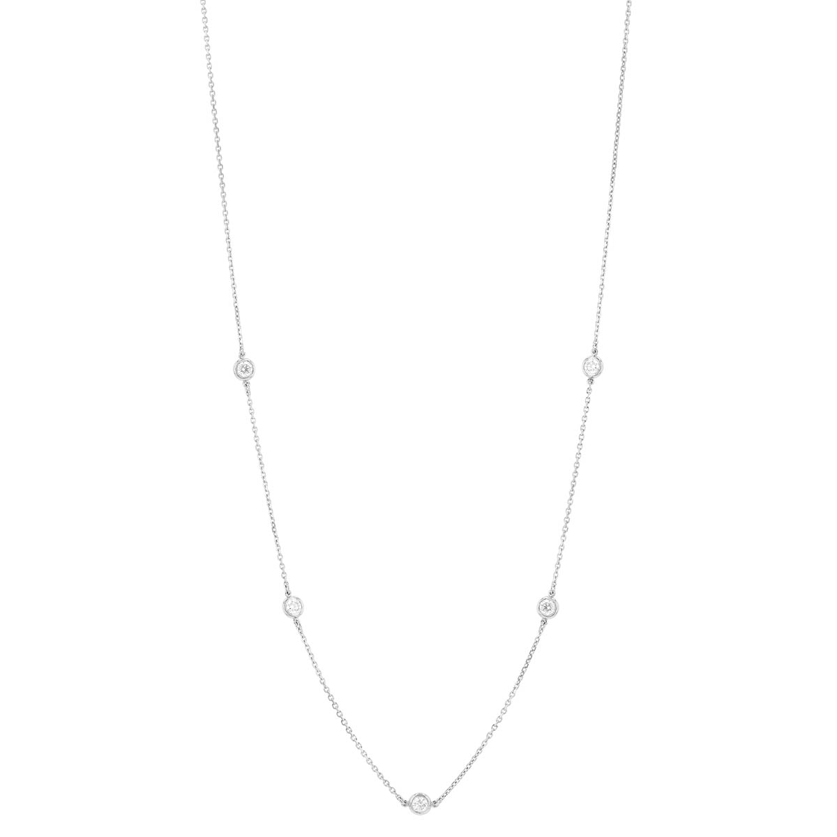Round Diamond 5 Station Necklace in White Gold, 18