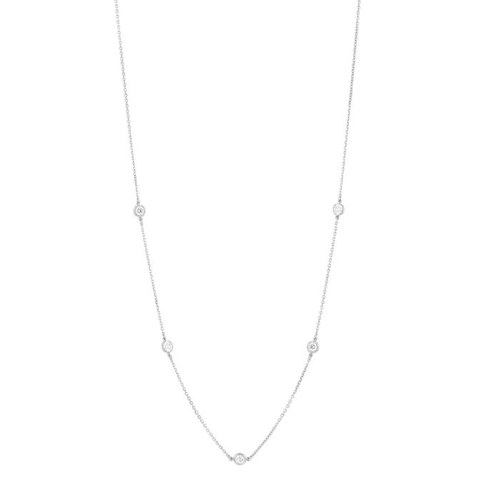 Round Diamond 5 Station Necklace in White Gold, 18", 0.50 aptw