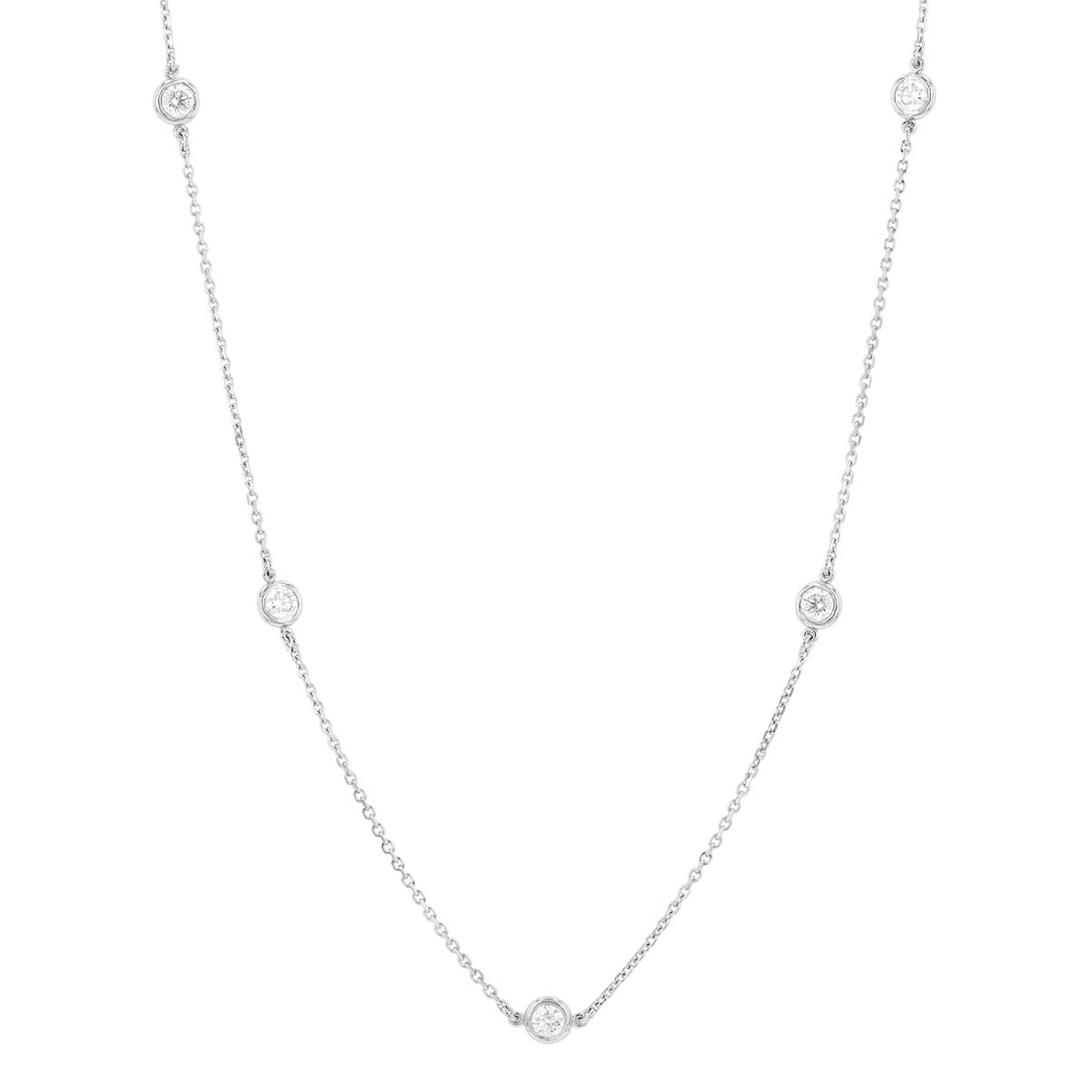 Round Diamond 5 Station Necklace in White Gold, 18