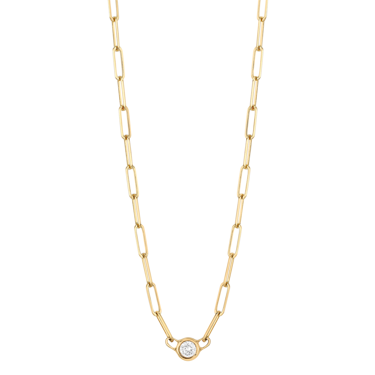 Zoe Chicco Solitaire Diamond Station Paperclip Link Chain Necklace in Yellow Gold