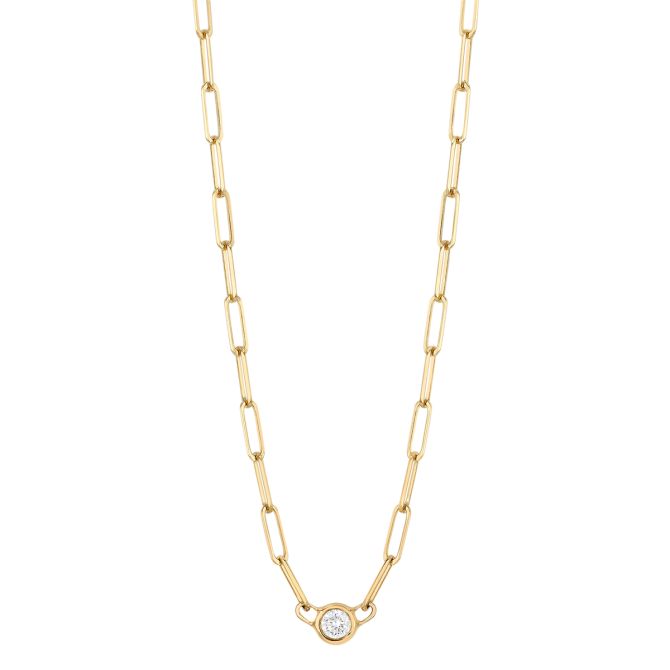 Zoe Chicco Solitaire Diamond Station Paperclip Link Chain Necklace in Yellow Gold